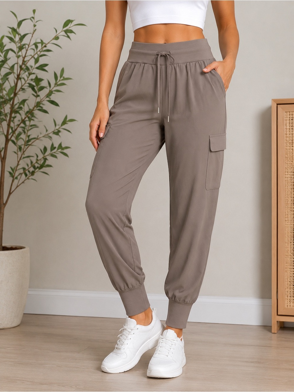 CALIA Women’s S Taupe Cargo Jogger Pants Stretch Utility